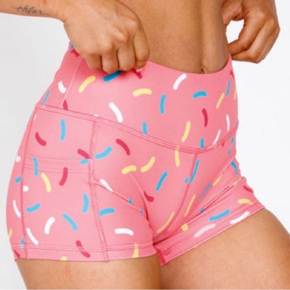 Feed Me Fight Me Pants - Feed Me Fight Me *NEW* Women's Pink Donut Sprinkle Athletic Workout Shorts